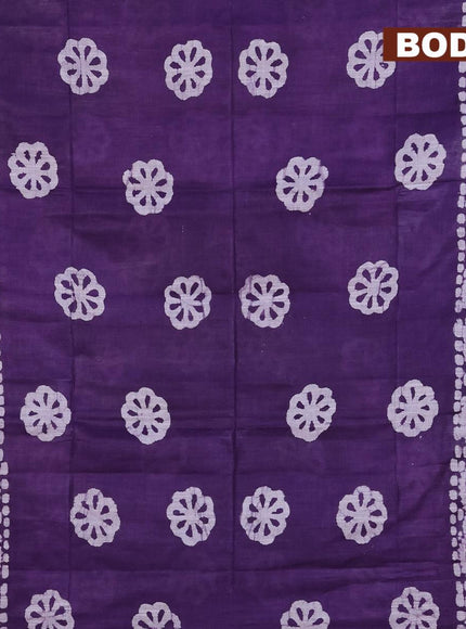 Linen cotton saree violet with allover batik butta prints and silver zari woven border