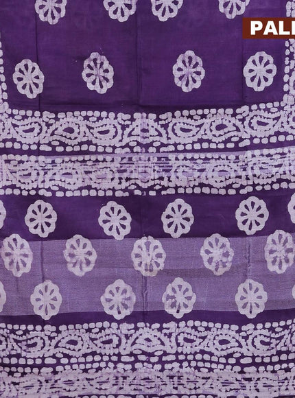 Linen cotton saree violet with allover batik butta prints and silver zari woven border