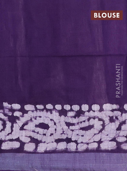 Linen cotton saree violet with allover batik butta prints and silver zari woven border