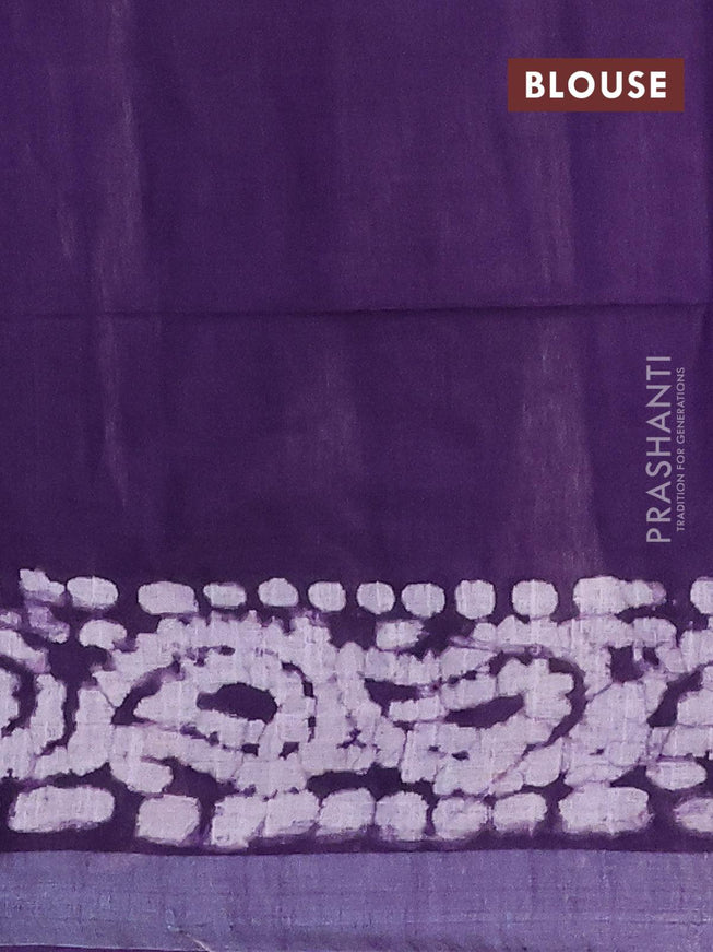 Linen cotton saree violet with allover batik butta prints and silver zari woven border