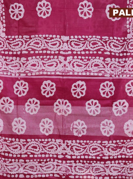 Linen cotton saree dark magenta with allover batik butta prints and silver zari woven border