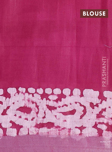 Linen cotton saree dark magenta with allover batik butta prints and silver zari woven border