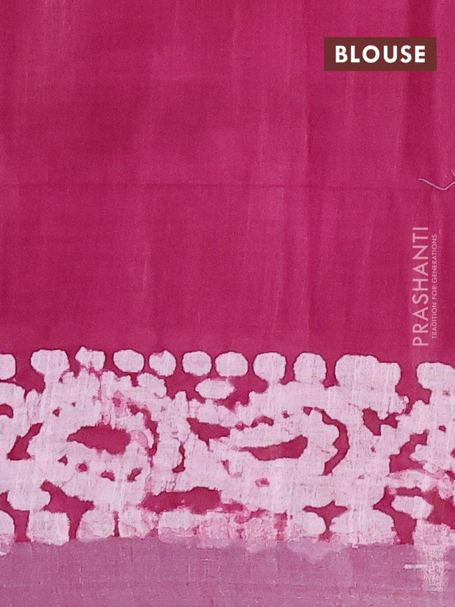 Linen cotton saree dark magenta with allover batik butta prints and silver zari woven border