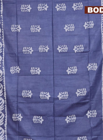 Linen cotton saree grey with allover batik butta prints and silver zari woven border