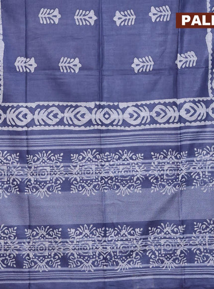 Linen cotton saree grey with allover batik butta prints and silver zari woven border