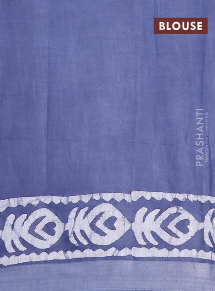 Linen cotton saree grey with allover batik butta prints and silver zari woven border