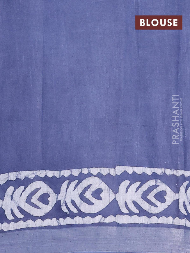 Linen cotton saree grey with allover batik butta prints and silver zari woven border