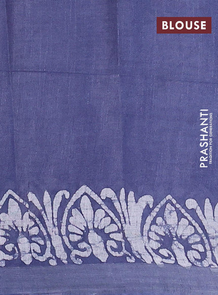 Linen cotton saree grey with allover batik butta prints and silver zari woven border