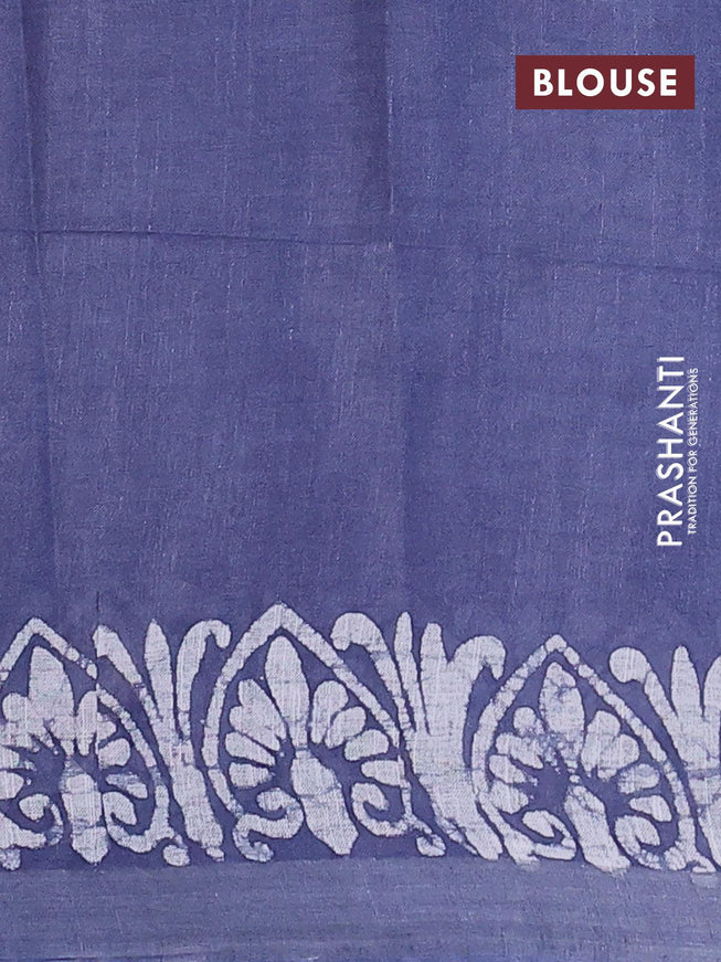 Linen cotton saree grey with allover batik butta prints and silver zari woven border