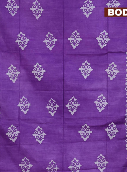 Linen cotton saree lavender shade with allover batik butta prints and silver zari woven border