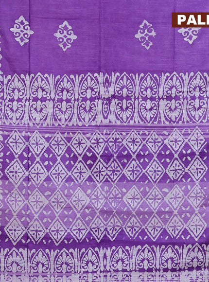 Linen cotton saree lavender shade with allover batik butta prints and silver zari woven border