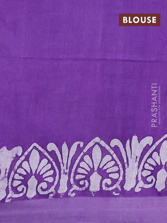 Linen cotton saree lavender shade with allover batik butta prints and silver zari woven border