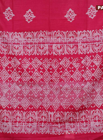 Linen cotton saree pink with allover batik butta prints and silver zari woven border