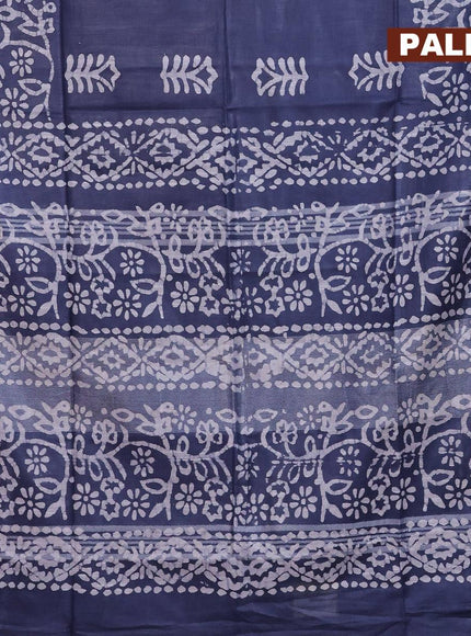 Linen cotton saree grey with allover batik butta prints and silver zari woven border