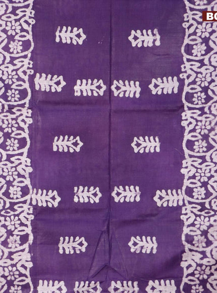 Linen cotton saree violet with allover batik butta prints and silver zari woven border