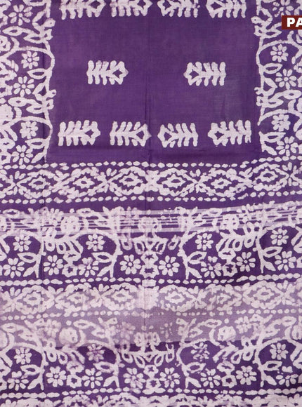 Linen cotton saree violet with allover batik butta prints and silver zari woven border