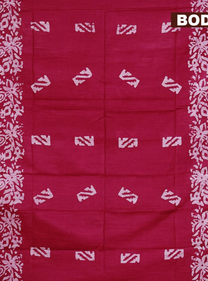 Linen cotton saree pink with allover batik butta prints and silver zari woven border