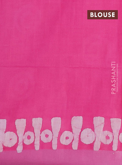 Linen cotton saree pink with allover batik butta prints and silver zari woven border