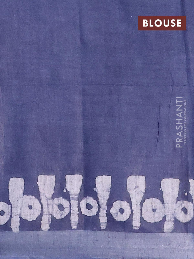 Linen cotton saree grey with allover batik butta prints and silver zari woven border