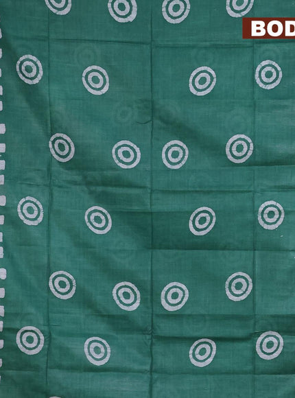 Linen cotton saree green with allover batik butta prints and silver zari woven border