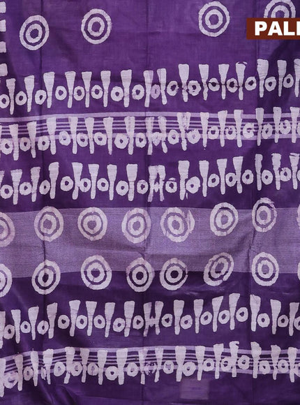 Linen cotton saree violet with allover batik butta prints and silver zari woven border