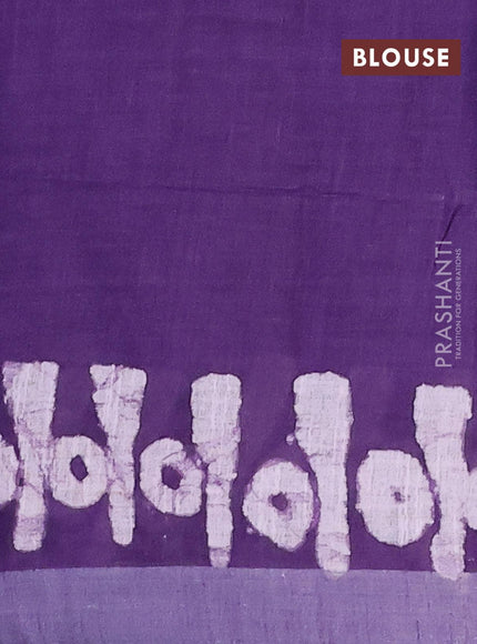 Linen cotton saree violet with allover batik butta prints and silver zari woven border