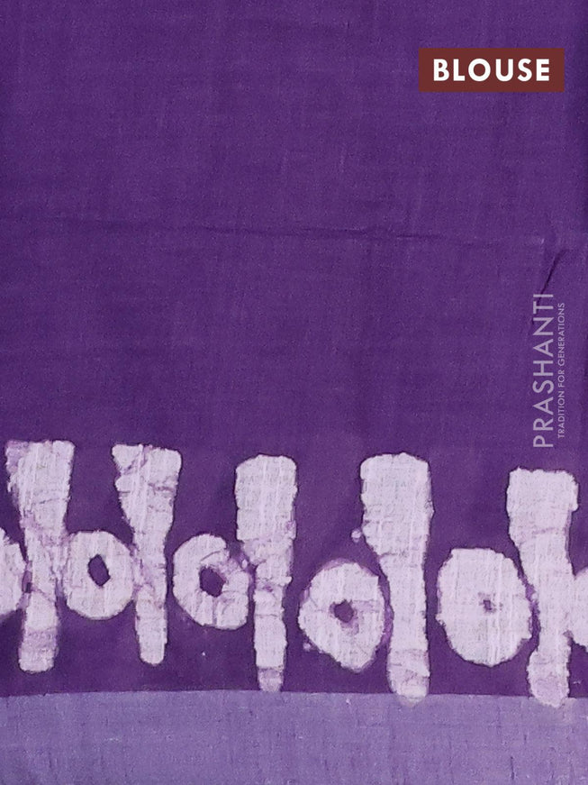 Linen cotton saree violet with allover batik butta prints and silver zari woven border