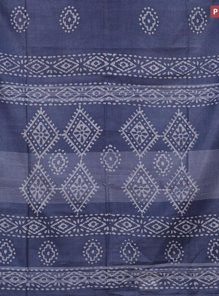 Linen cotton saree grey with allover batik butta prints and silver zari woven border