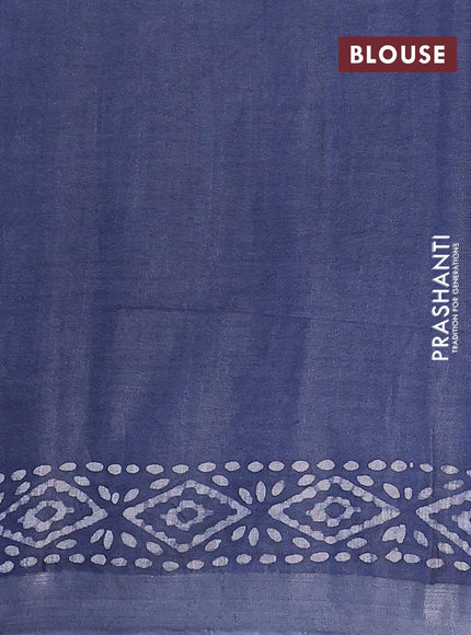 Linen cotton saree grey with allover batik butta prints and silver zari woven border