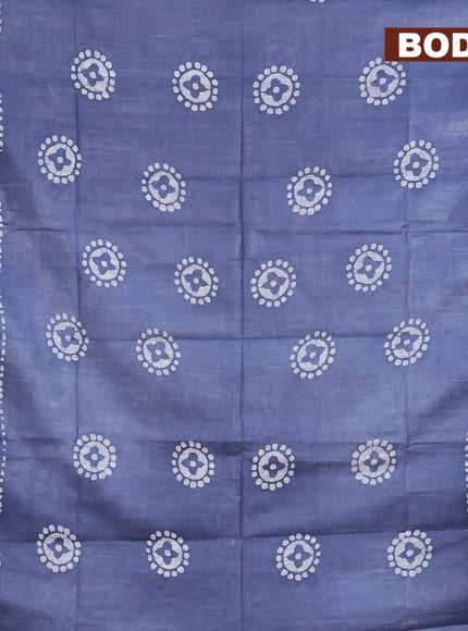 Linen cotton saree grey with allover batik butta prints and silver zari woven border