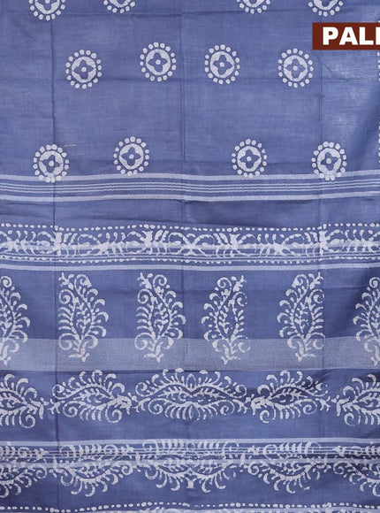 Linen cotton saree grey with allover batik butta prints and silver zari woven border