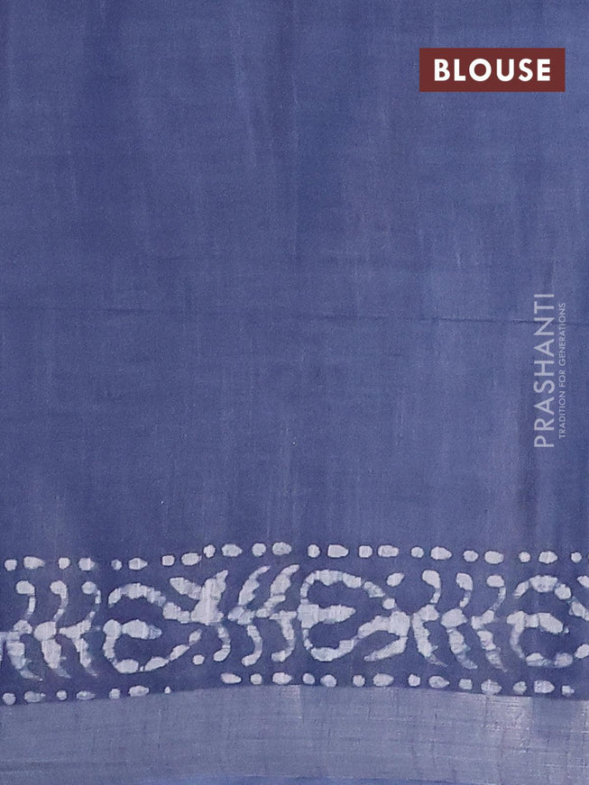 Linen cotton saree grey with allover batik butta prints and silver zari woven border