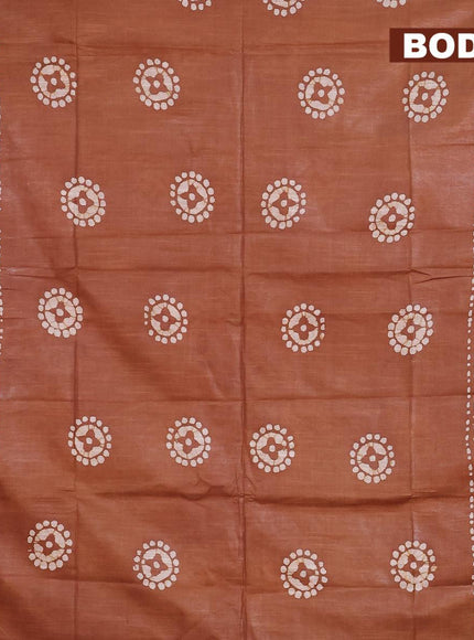 Linen cotton saree brown shade with allover batik butta prints and silver zari woven border