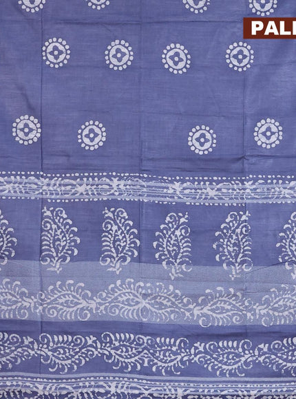 Linen cotton saree grey with allover batik butta prints and silver zari woven border