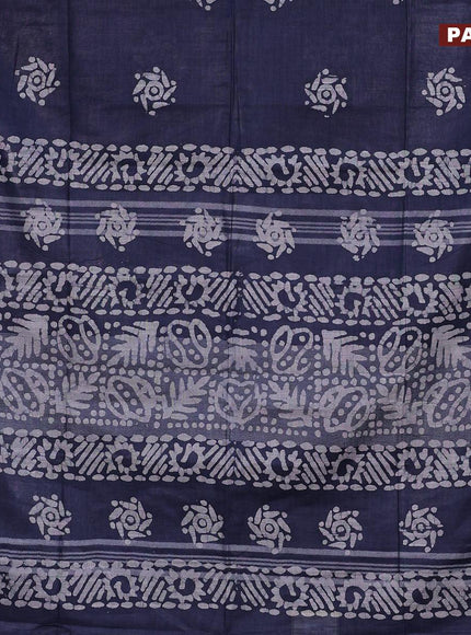 Linen cotton saree grey with allover batik butta prints and silver zari woven border