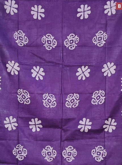 Linen cotton saree violet with allover batik butta prints and silver zari woven border