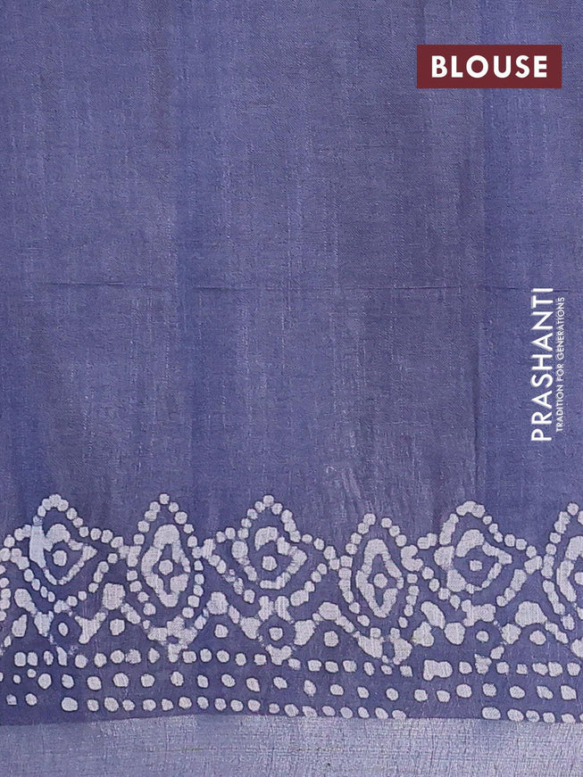 Linen cotton saree grey with allover batik butta prints and silver zari woven border