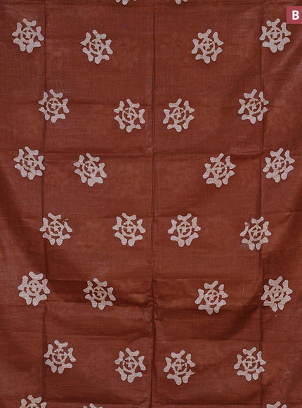 Linen cotton saree brown shade with allover batik butta prints and silver zari woven border