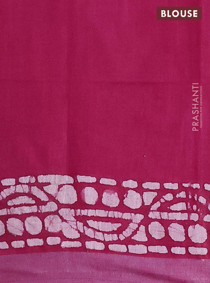 Linen cotton saree dark magenta with allover batik butta prints and silver zari woven border