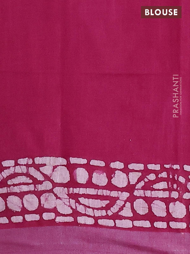 Linen cotton saree dark magenta with allover batik butta prints and silver zari woven border