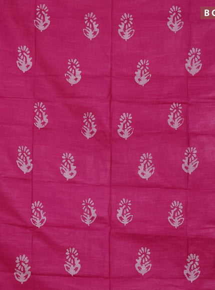 Linen cotton saree pink with allover batik butta prints and silver zari woven border