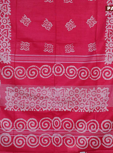 Linen cotton saree pink with allover batik butta prints and silver zari woven border