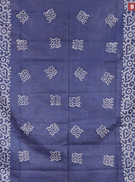 Linen cotton saree grey with allover batik butta prints and silver zari woven border