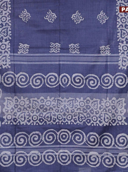 Linen cotton saree grey with allover batik butta prints and silver zari woven border