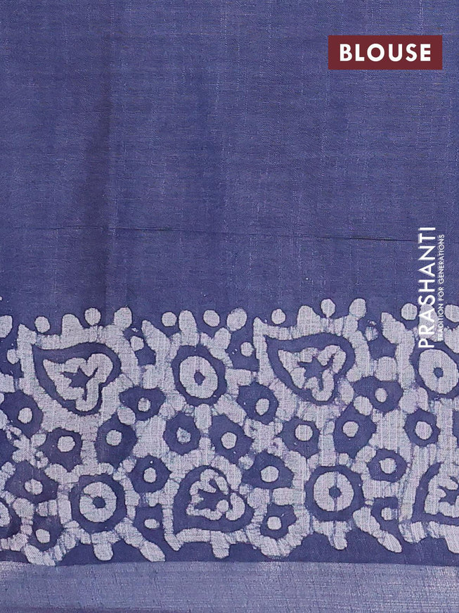 Linen cotton saree grey with allover batik butta prints and silver zari woven border