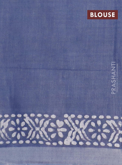 Linen cotton saree dark grey with allover batik butta prints and silver zari woven border