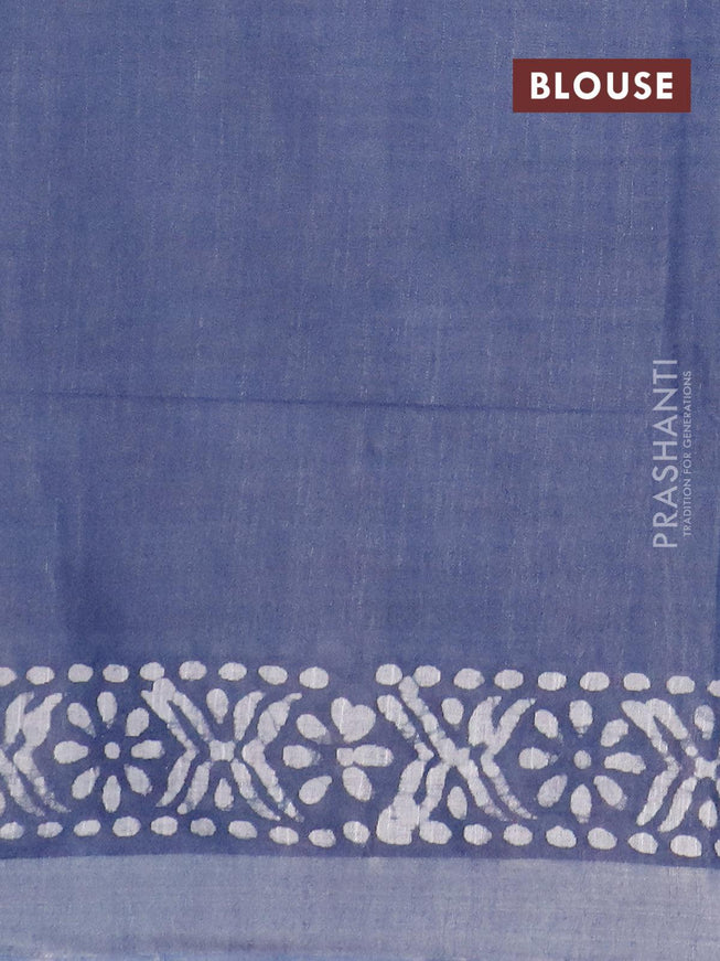 Linen cotton saree dark grey with allover batik butta prints and silver zari woven border