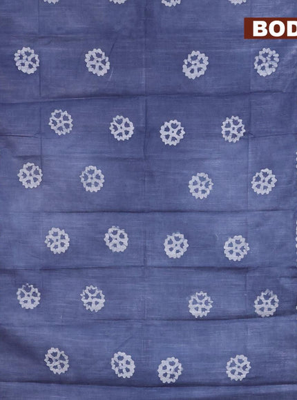 Linen cotton saree grey with allover batik butta prints and silver zari woven border