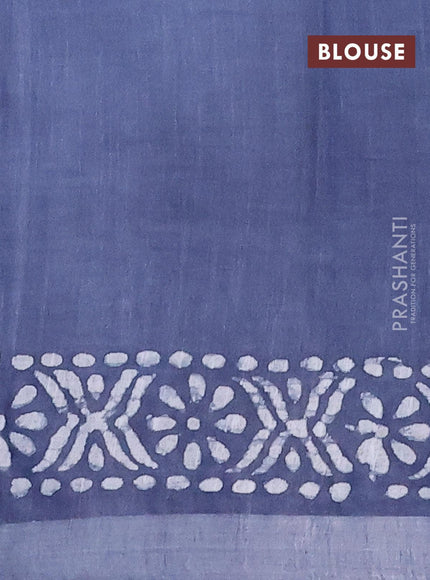 Linen cotton saree grey with allover batik butta prints and silver zari woven border