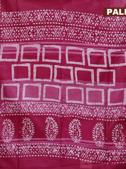 Linen cotton saree dark magenta with allover batik butta prints and silver zari woven border